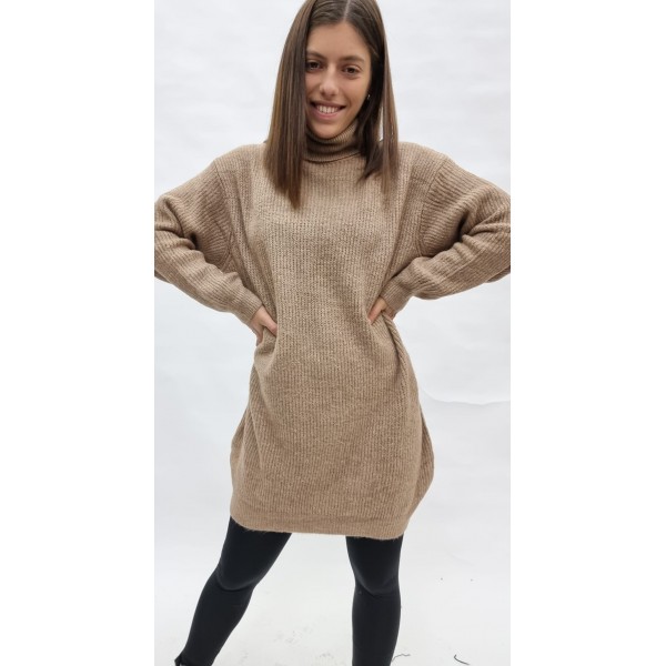 Beige knitted long blouse dress